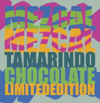 Colorful text on a textured background with 'MEZCAL TAMARINDO CHOCOLATE LIMITED EDITION' repeated.