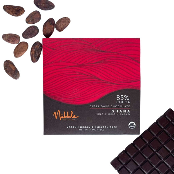 Nibble Chocolate bar — Ghana 85% cocoa extra dark chocolate, 65 g.