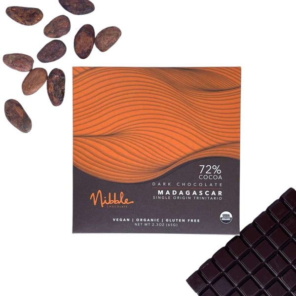 Nibble Chocolate bar — Madagascar 72% cocoa dark chocolate, 65 g.Single Origin Trinitario