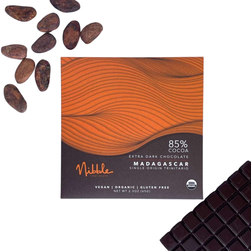 Nibble Chocolate bar — Madagascar 85% cocoa extra dark chocolate, 65 g.Single Origin Trinitario