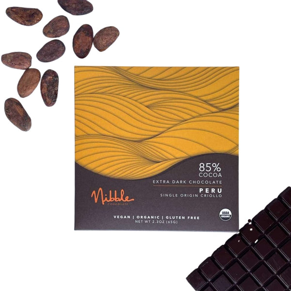 Nibble Chocolate bar — Peru 85% cocoa Extra dark chocolate, 65 g.