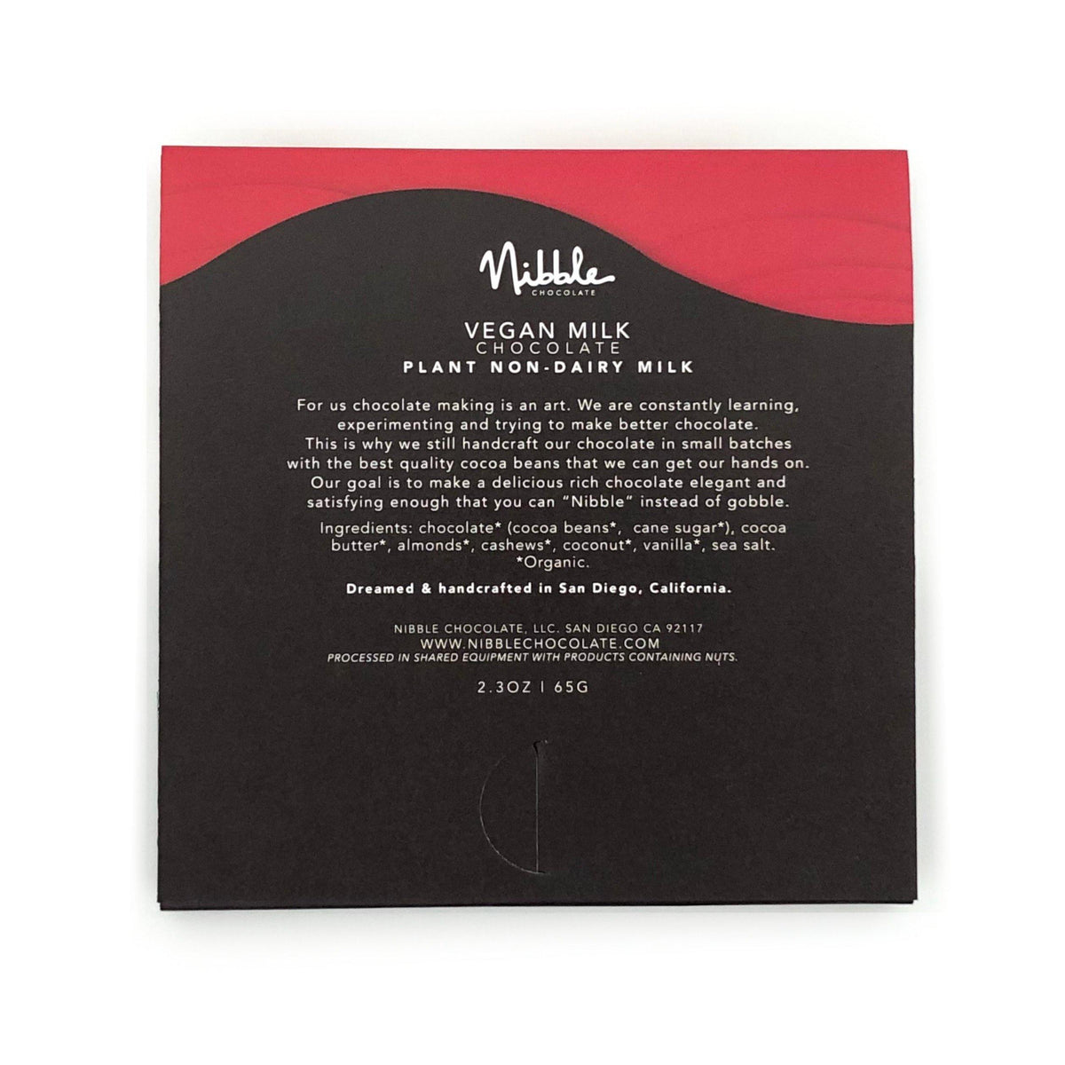 Vegan Milk | Non-Dairy Milk - Nibble ChocolateBack label of Vegan Milk Non-Dairy Chocolate bar – Nibble Chocolate ingredients and details