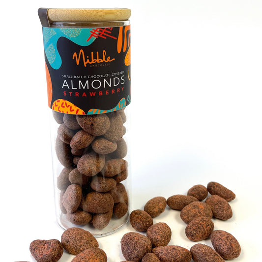 Chocolate-Covered Almonds Strawberry | Nibble Chocolate